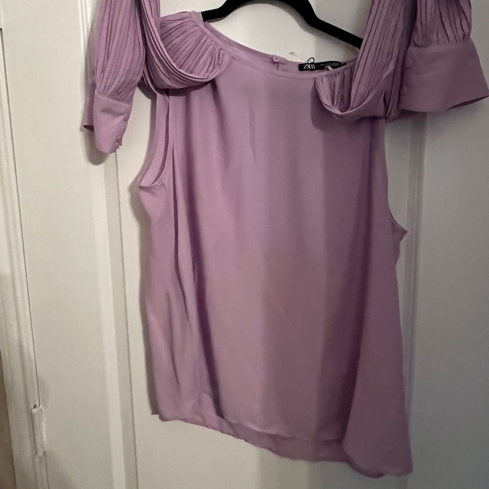 Zara Purple Pleated Bishop Sleeve Blouse - Picture 6 of 6